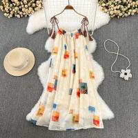 Polyester One-piece Dress slimming & backless printed Apricot PC