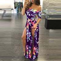 Polyester Plus Size One-piece Dress side slit printed PC