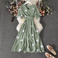 Acrylic One-piece Dress large hem design & slimming printed : PC