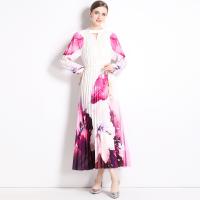 Polyester Pleated One-piece Dress & ankle-length & breathable printed floral : PC