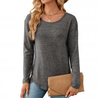 Polyester Women Long Sleeve T-shirt & loose & thermal Solid PC