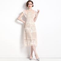 Polyester One-piece Dress see through look & double layer & breathable beige PC