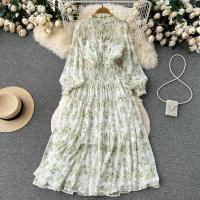 Chiffon Waist-controlled & Soft One-piece Dress & breathable printed shivering : PC