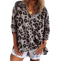 Polyester Women Long Sleeve Blouses & loose printed leopard PC