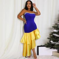 Polyester Plus Size One-piece Dress & tube blue PC