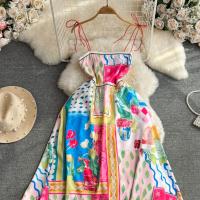 Polyester Slim Slip Dress mid-long style printed shivering mixed colors PC