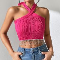 Polyester Soft & Crop Top & Tassels Tank Top Solid fuchsia PC