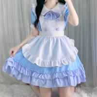 Cotton Sexy Maid Costume patchwork Others blue PC