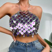 Plastic Sequins Sleeveless Nightclub Top midriff-baring & backless patchwork purple : PC