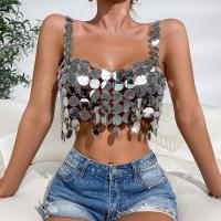 Acrylic Sleeveless Nightclub Top midriff-baring & backless & hollow patchwork silver : PC
