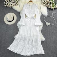Acrylic Waist-controlled One-piece Dress see through look & hollow Solid white PC