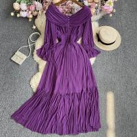 Polyester Waist-controlled & Soft One-piece Dress large hem design Solid : PC