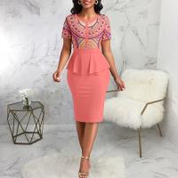 Polyester Slim One-piece Dress printed pink PC