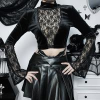 Polyester Women Long Sleeve Blouses midriff-baring & skinny black PC