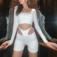 Polyester Women Romper backless & hollow patchwork Solid white and black PC