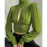 Polyester Slim & High Waist Women Long Sleeve Blouses midriff-baring & hollow patchwork Others PC