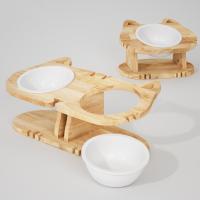 Wooden & Porcelain Pet Bowl Set