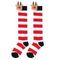 Spandex & Polyester Children Knee Socks flexible & christmas design & thermal printed striped Pair