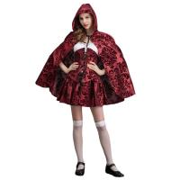 Polyester Women Little Red Riding Hood Costume Cape & skirt & top Solid red Set