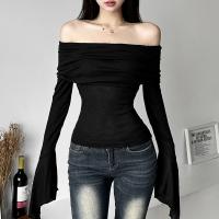 Polyester Slim Boat Neck Top backless patchwork Solid white and black PC