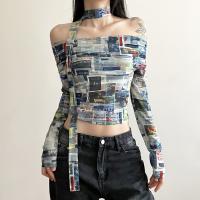Polyester Slim Boat Neck Top backless printed multi-colored PC