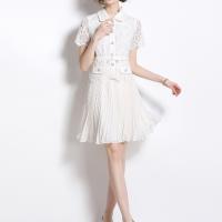 Lace & Polyester Waist-controlled One-piece Dress Solid white PC