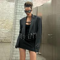 Spandex & Polyester Women Jacket midriff-baring & loose black PC