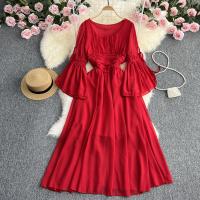 Polyester Waist-controlled One-piece Dress large hem design & double layer Solid : PC