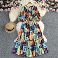 Polyester Waist-controlled & Soft One-piece Dress large hem design & slimming printed : PC