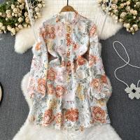 Lace & Polyester Waist-controlled One-piece Dress slimming & hollow printed PC