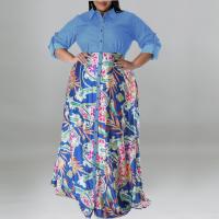 Polyester Waist-controlled & Plus Size One-piece Dress printed floral PC