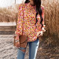 Polyester Women Long Sleeve Shirt & loose & breathable printed shivering PC