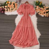 Mixed Fabric long style One-piece Dress see through look & double layer Solid : PC