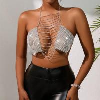 Metal Camisole midriff-baring & deep V & backless Solid silver : PC