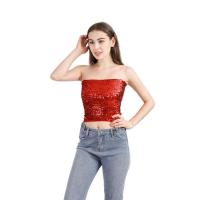 Sequin & Polyester Crop Top Tube Top off shoulder & breathable Solid : PC