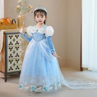 Polyester Children Princess Costume Cute & large hem design blue Set
