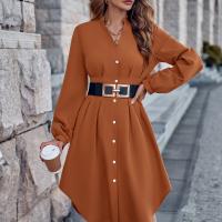 Polyester Waist-controlled One-piece Dress & loose patchwork Solid PC