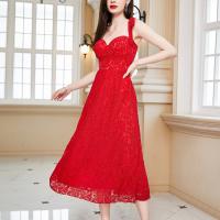 Polyester Long Evening Dress large hem design & backless patchwork Solid red PC
