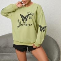 Polyester Women Sweatshirts & loose printed butterfly pattern green PC