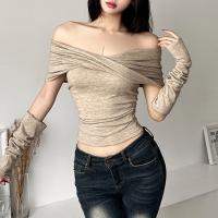 Polyester Slim Boat Neck Top with oversleeve Solid PC
