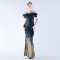 Sequin & Polyester Off Shoulder & Slim & Mermaid Long Evening Dress patchwork PC