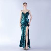 Sequin & Polyester Slim Long Evening Dress side slit & backless patchwork PC