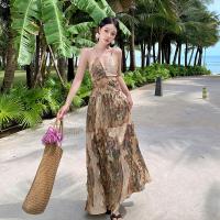 Polyester long style Beach Dress deep V & backless printed PC