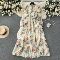 Polyester Waist-controlled One-piece Dress large hem design & double layer printed : PC