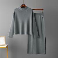 Mercerized Cotton Soft Two-Piece Dress Set side slit & two piece & off shoulder Solid : Set