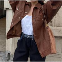 PU Leather Women Coat & loose patchwork Solid brown PC