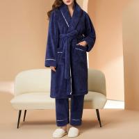Polyester Couple Winter Pajama Set thicken & two piece patchwork Solid Set