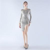 Sequin & Polyester Slim Short Evening Dress side slit & backless Solid PC