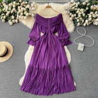 Polyester Waist-controlled One-piece Dress slimming & off shoulder Solid : PC