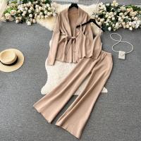 Polyester Wide Leg Trousers & Soft Women Casual Set three piece Solid : Set